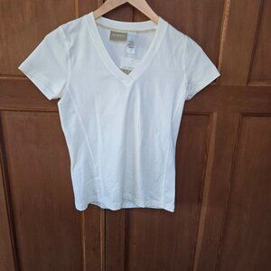 Liz Claiborne Women's Top Stretch V Neck Short Sleeve Size M Cream Color New
